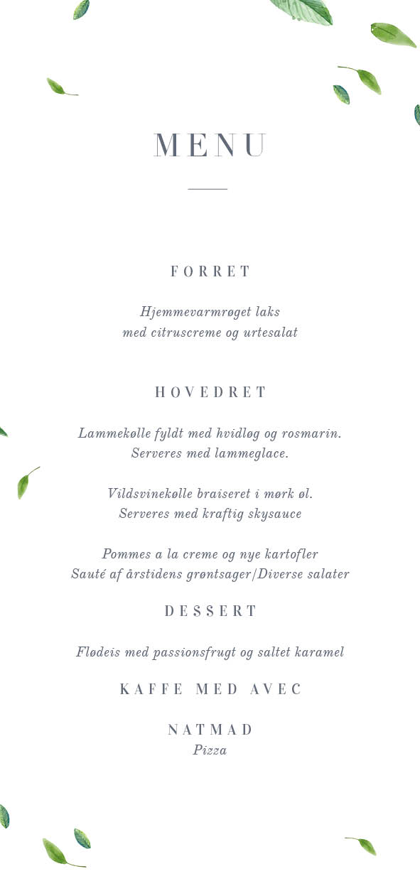 Fødselsdag - Sofie Frederikke & Christopher Menukort